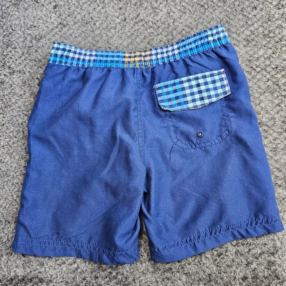 Kids Tommy Bahama Size 4T Swim Trunk Short Red White Blue Plaid Yellow Fish Logo - Picture 3 of 6